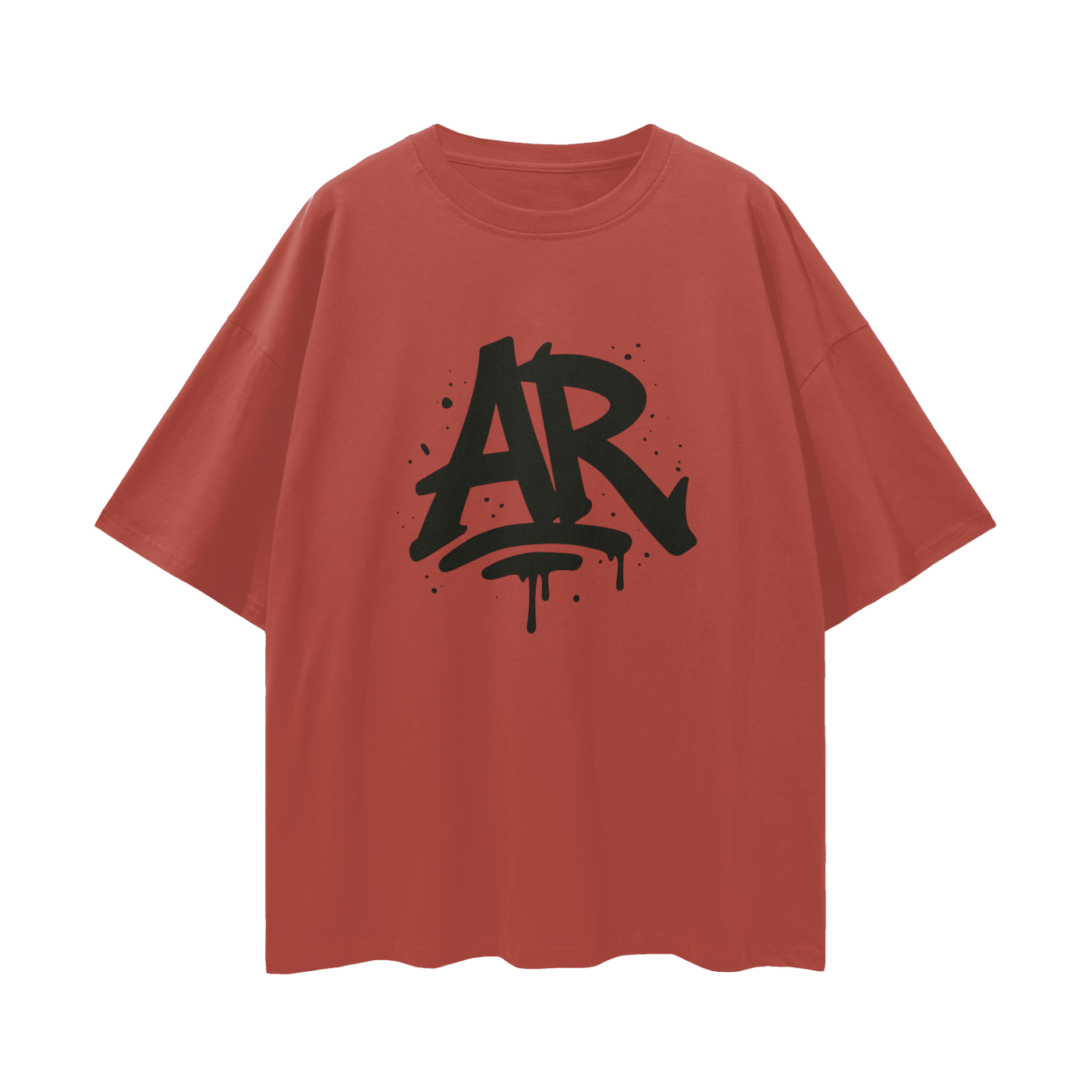 Large AURARUSH Initials Streetwear Loose Drop Shoulder Tee- Black Print