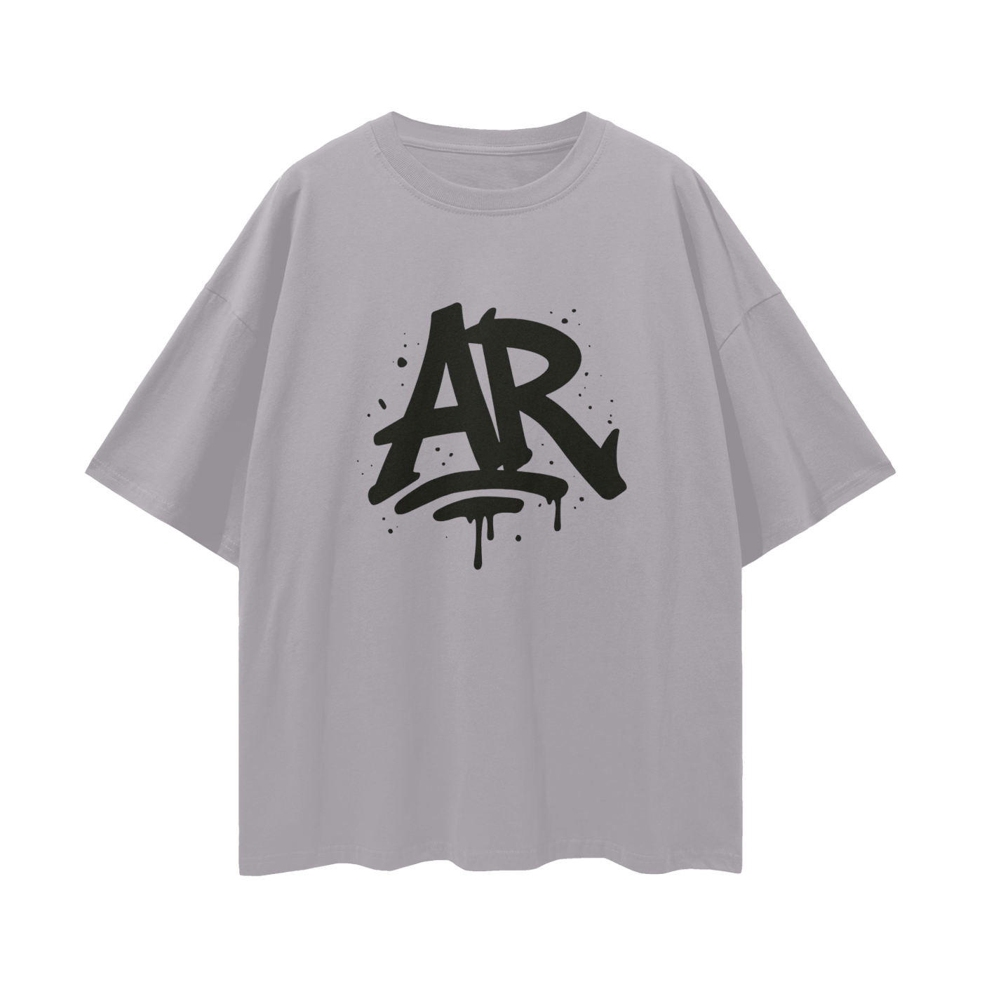 Large AURARUSH Initials Streetwear Loose Drop Shoulder Tee- Black Print