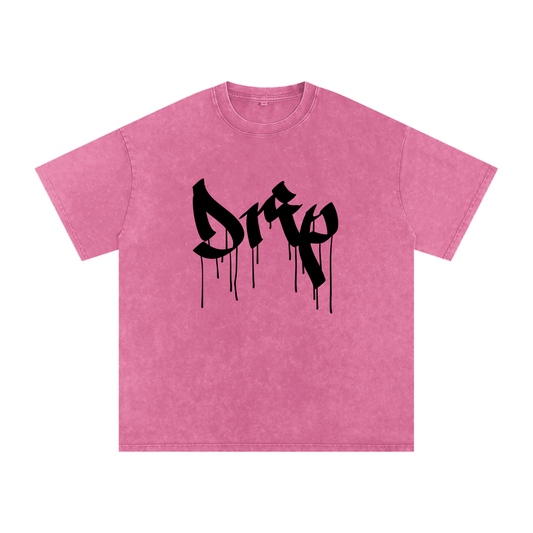 Drip Snow Washed Oversized Tee- Black Print