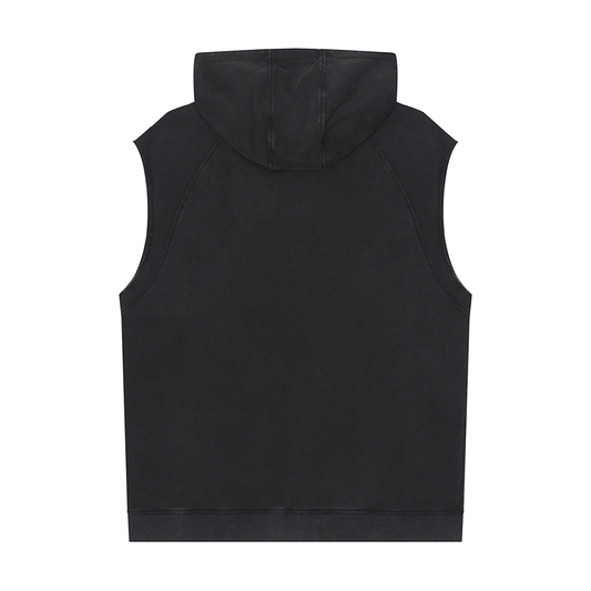 Born To Disrupt Paint Drip Snow Washed Raw Hem Sleeveless Hoodie