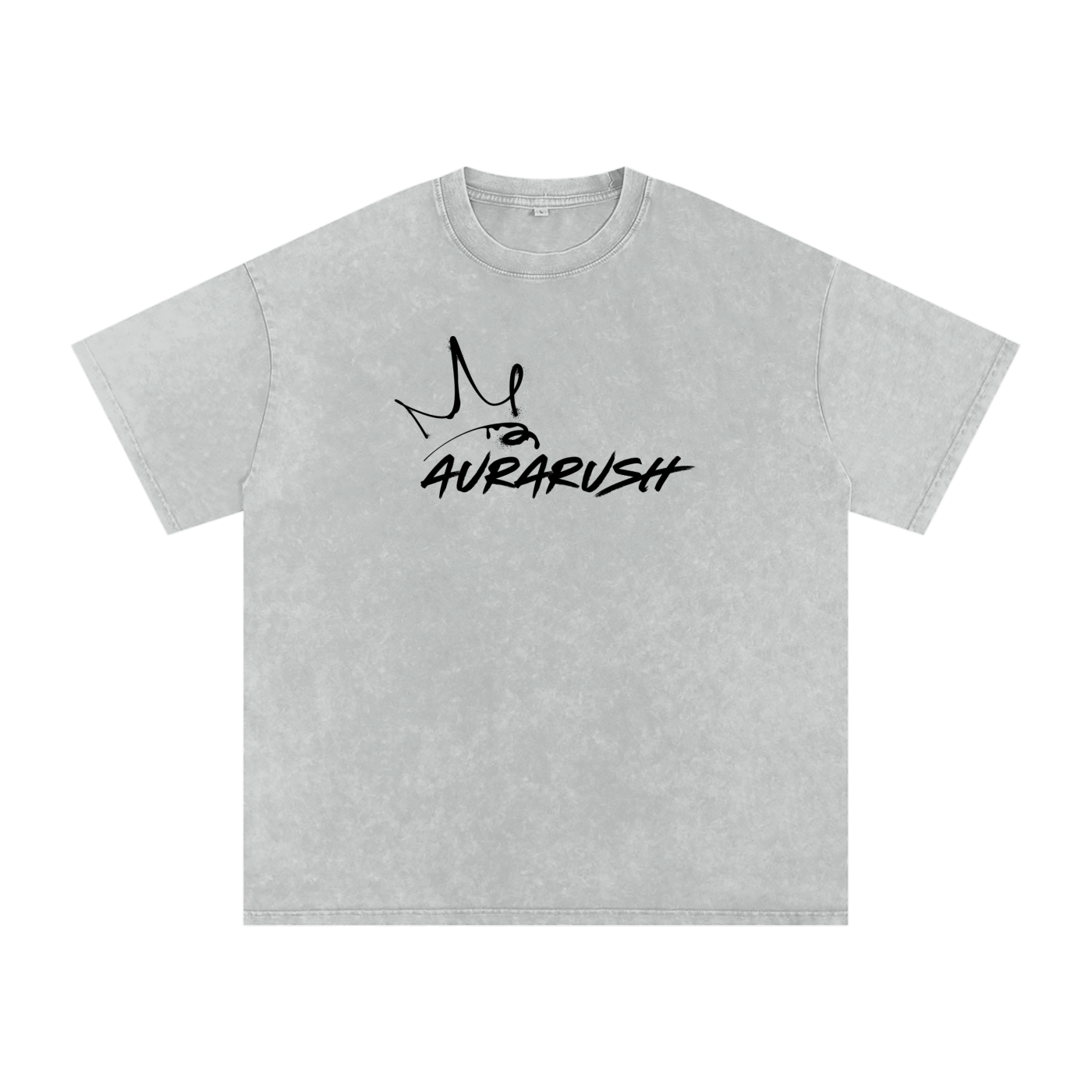 Large AURARUSH Snow Washed Oversized Tee- Black Print