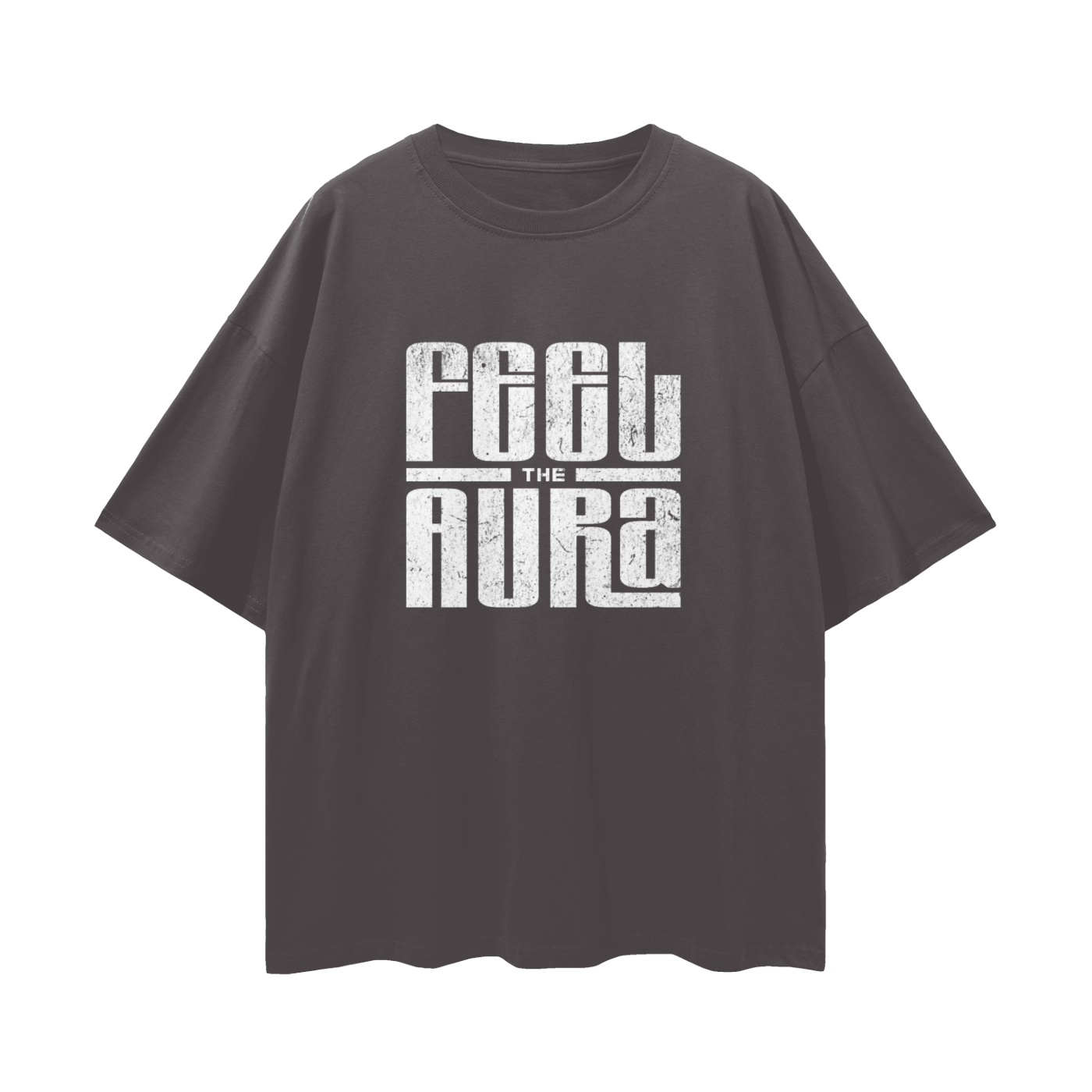 FEEL THE AURA Loose Drop Shoulder Tee- White Print
