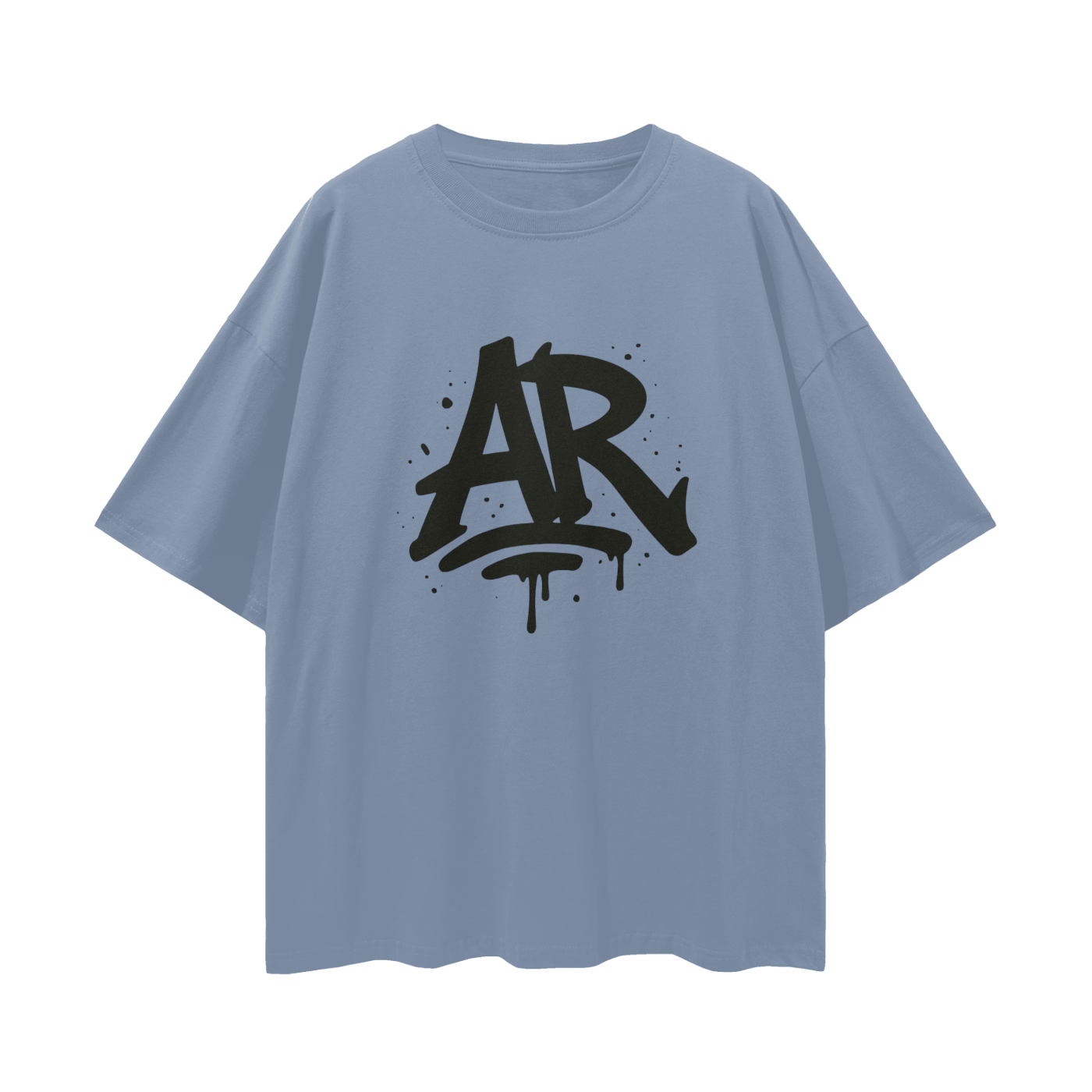 Large AURARUSH Initials Streetwear Loose Drop Shoulder Tee- Black Print