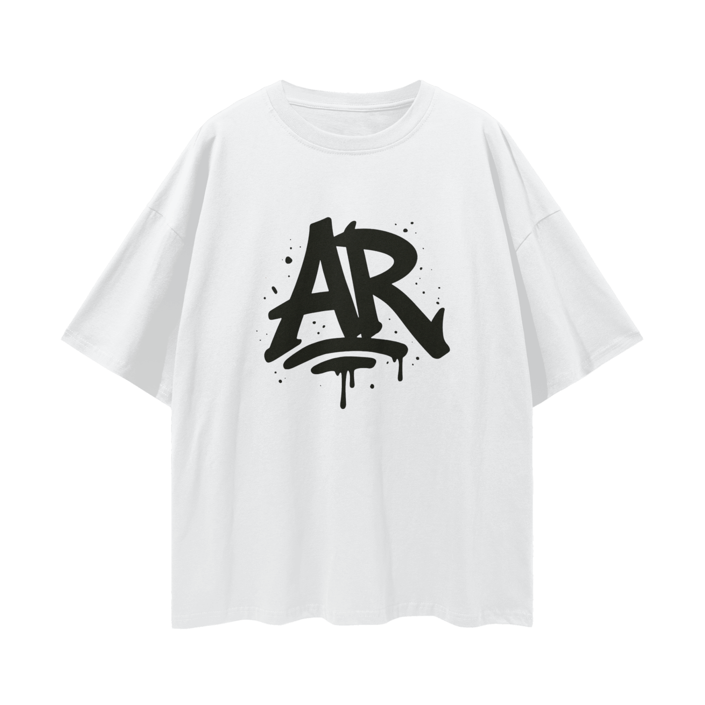 Large AURARUSH Initials Streetwear Loose Drop Shoulder Tee- Black Print