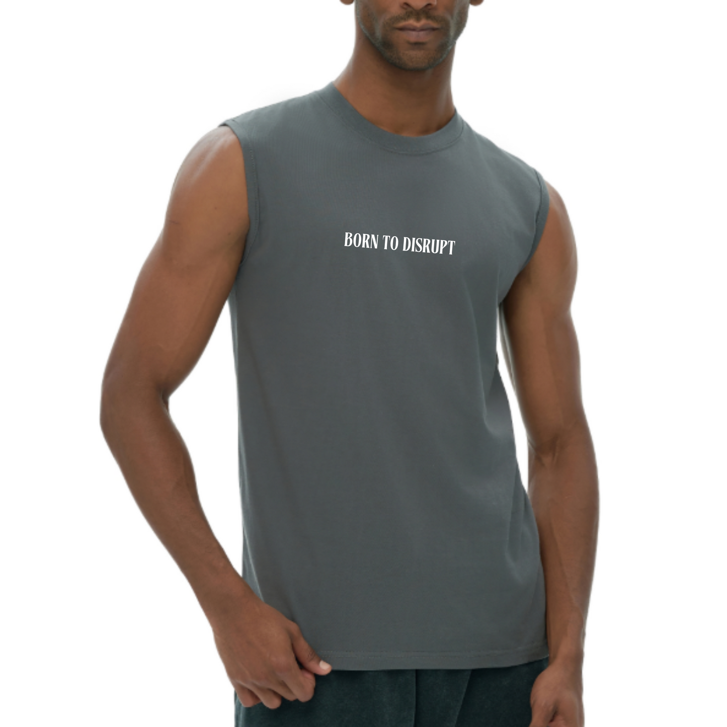 Born To Disrupt Sleeveless Cotton Tank- White Print