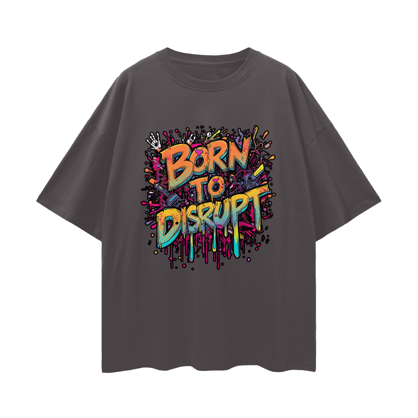 Born To Disrupt Paint Drip Loose Drop Shoulder Tee