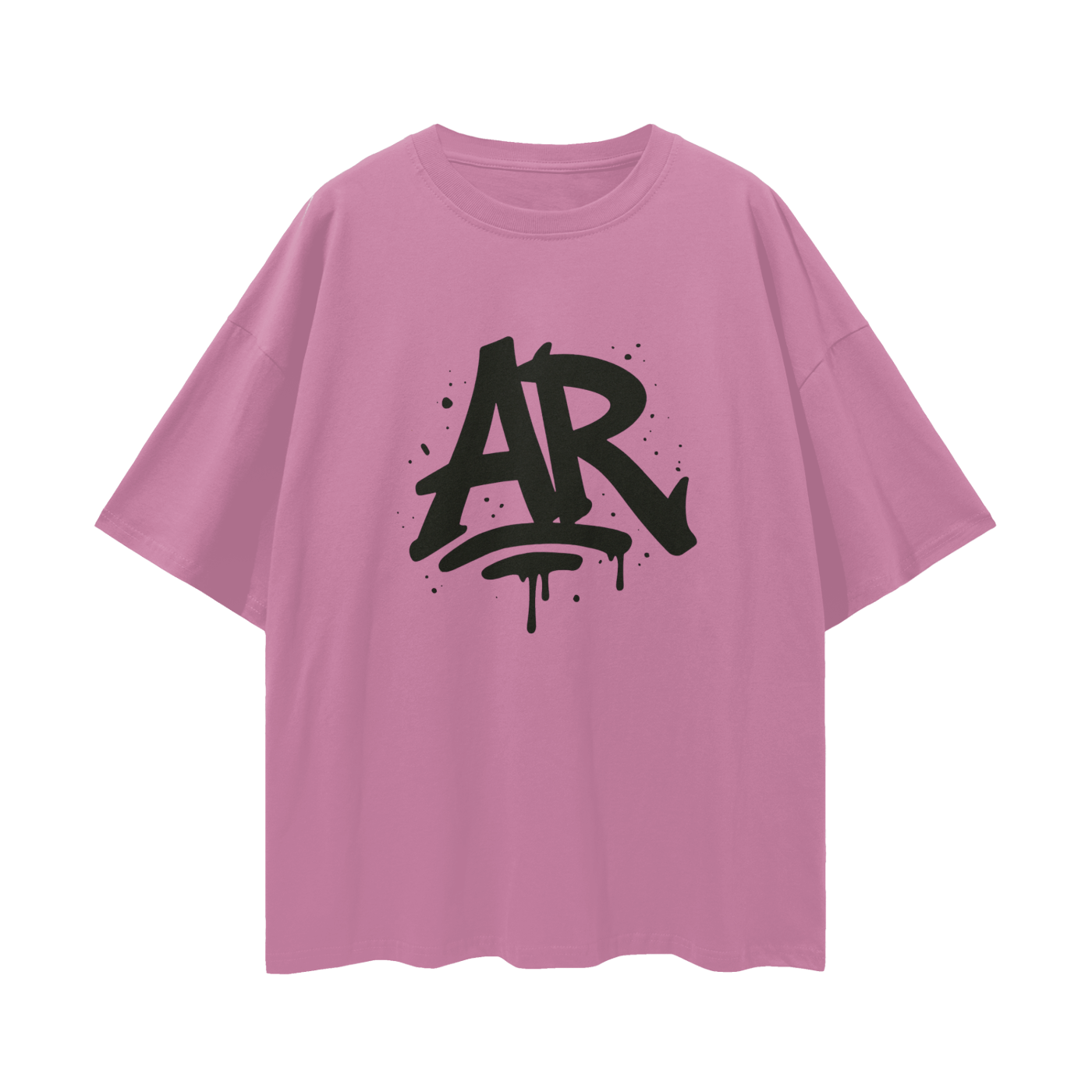 Large AURARUSH Initials Streetwear Loose Drop Shoulder Tee- Black Print