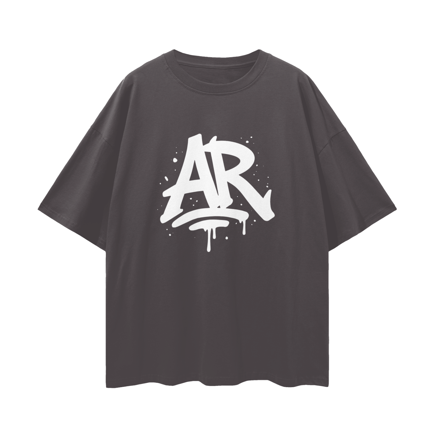 Large AURARUSH Initials Streetwear Loose Drop Shoulder Tee- White Print