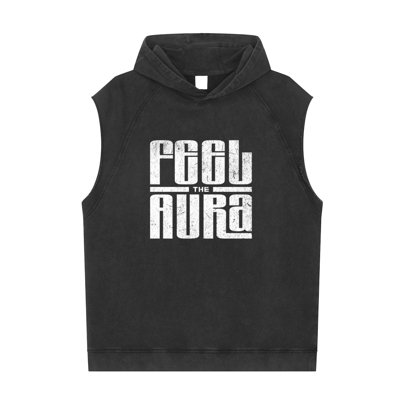 FEEL THE AURA Snow Washed Raw Hem Sleeveless Hoodie
