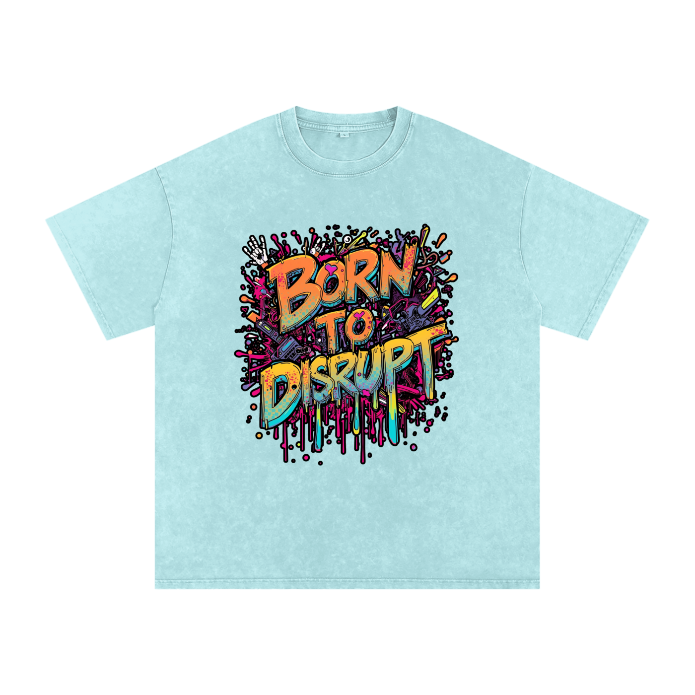 Born To Disrupt Paint Drip Snow Washed Oversized Tee
