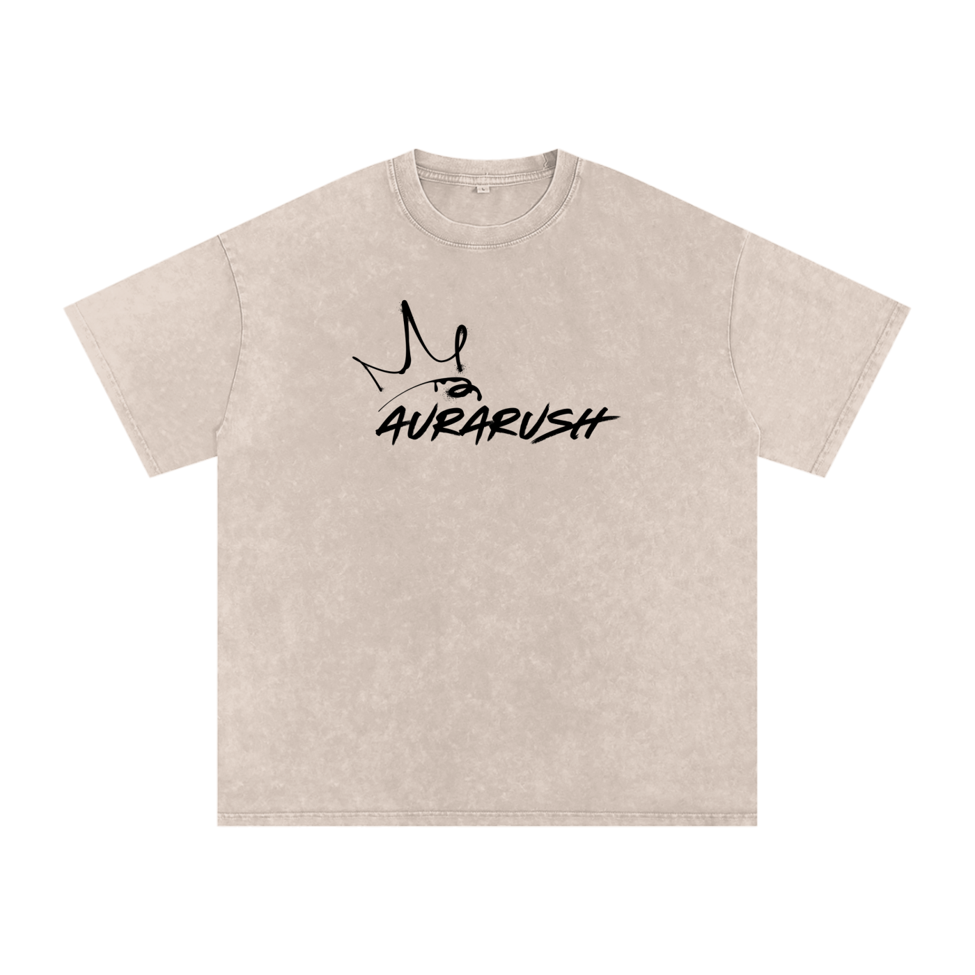 Large AURARUSH Snow Washed Oversized Tee- Black Print