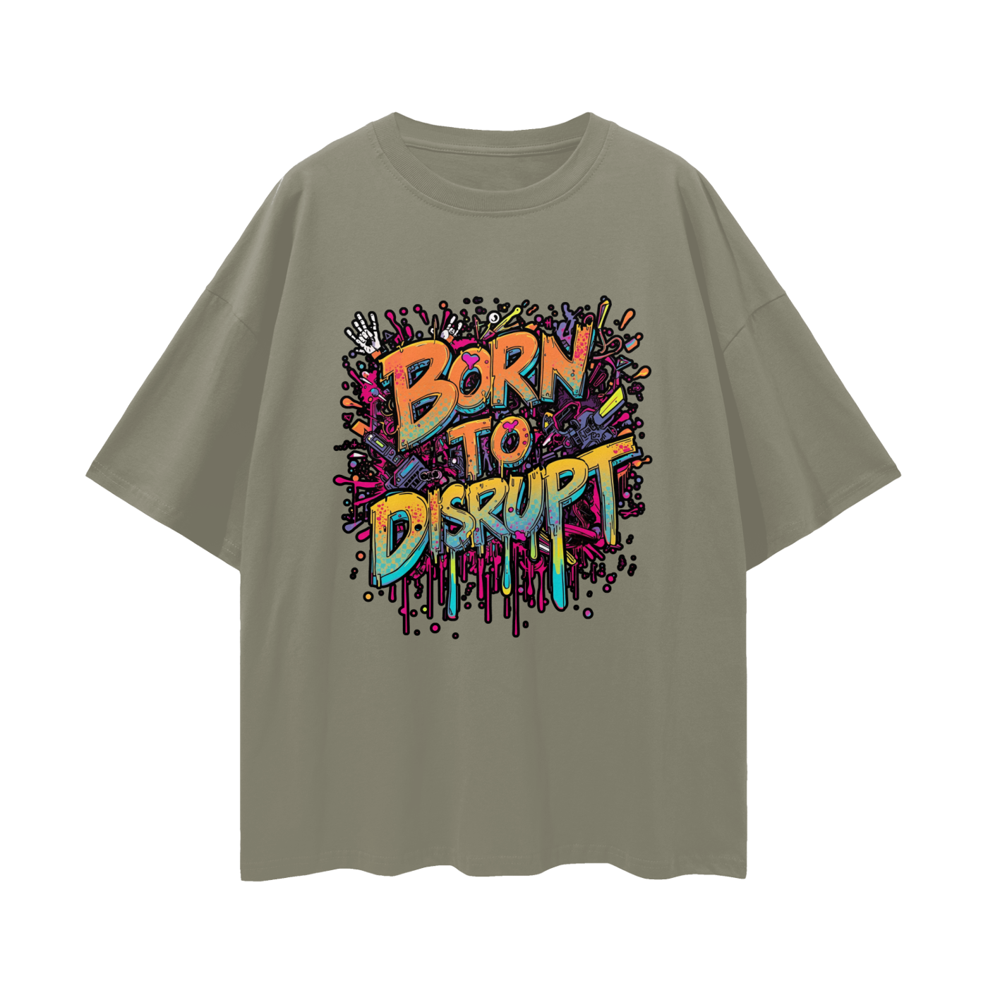 Born To Disrupt Paint Drip Loose Drop Shoulder Tee