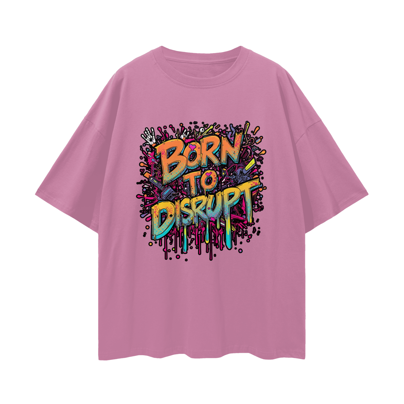 Born To Disrupt Paint Drip Loose Drop Shoulder Tee