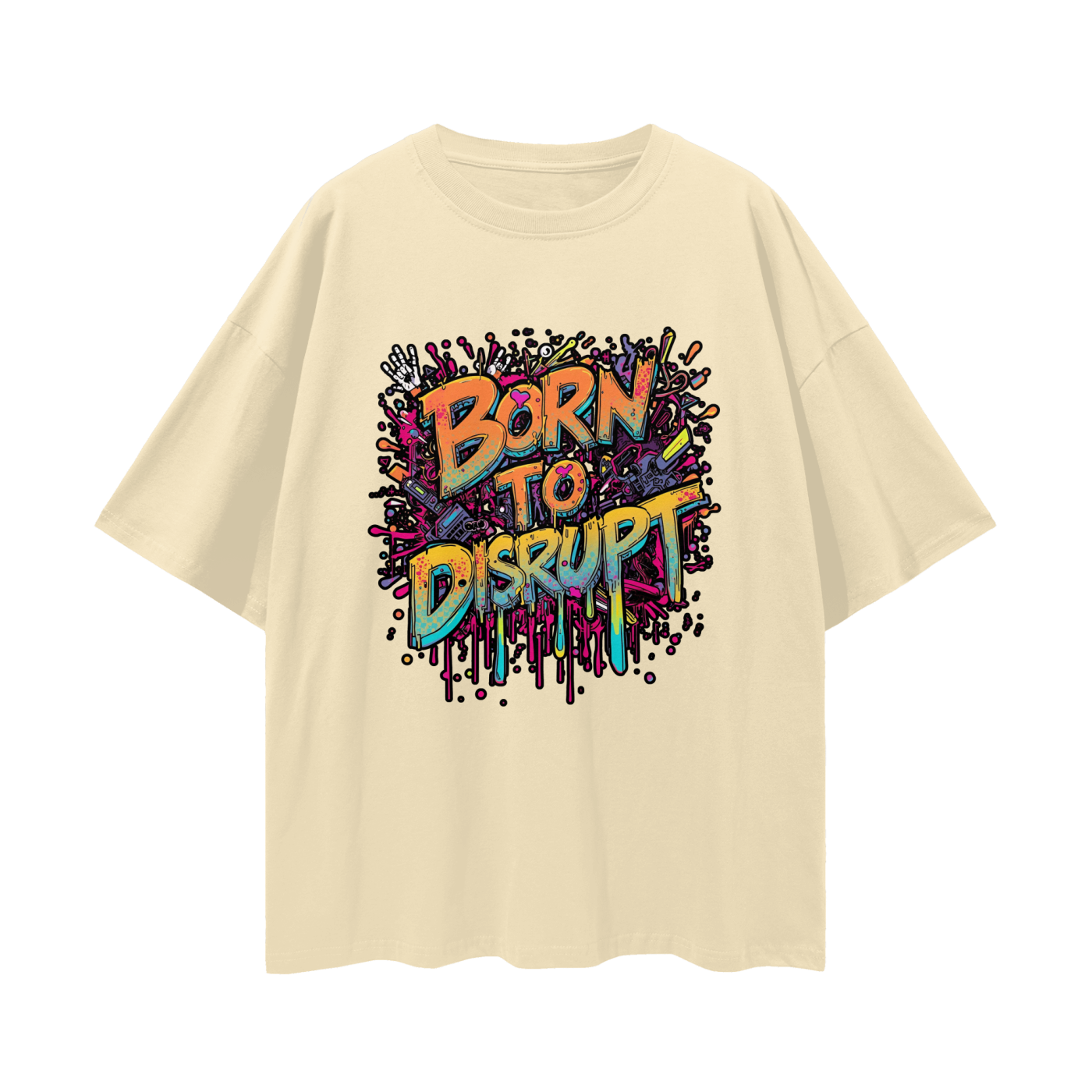 Born To Disrupt Paint Drip Loose Drop Shoulder Tee