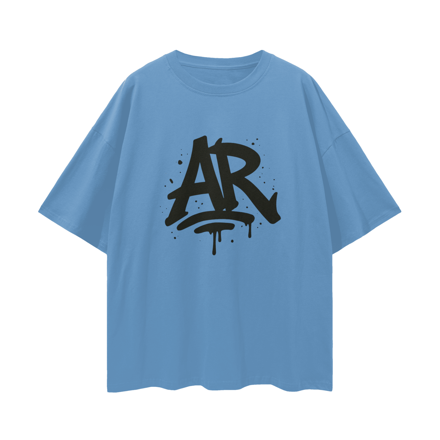 Large AURARUSH Initials Streetwear Loose Drop Shoulder Tee- Black Print