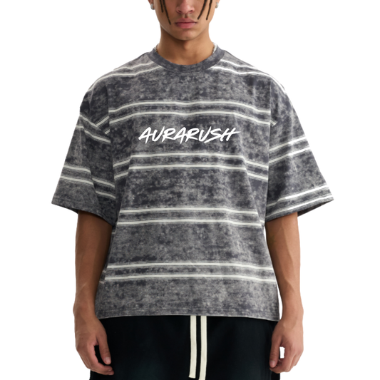 AURARUSH Snow Washed Striped Boxy Tee