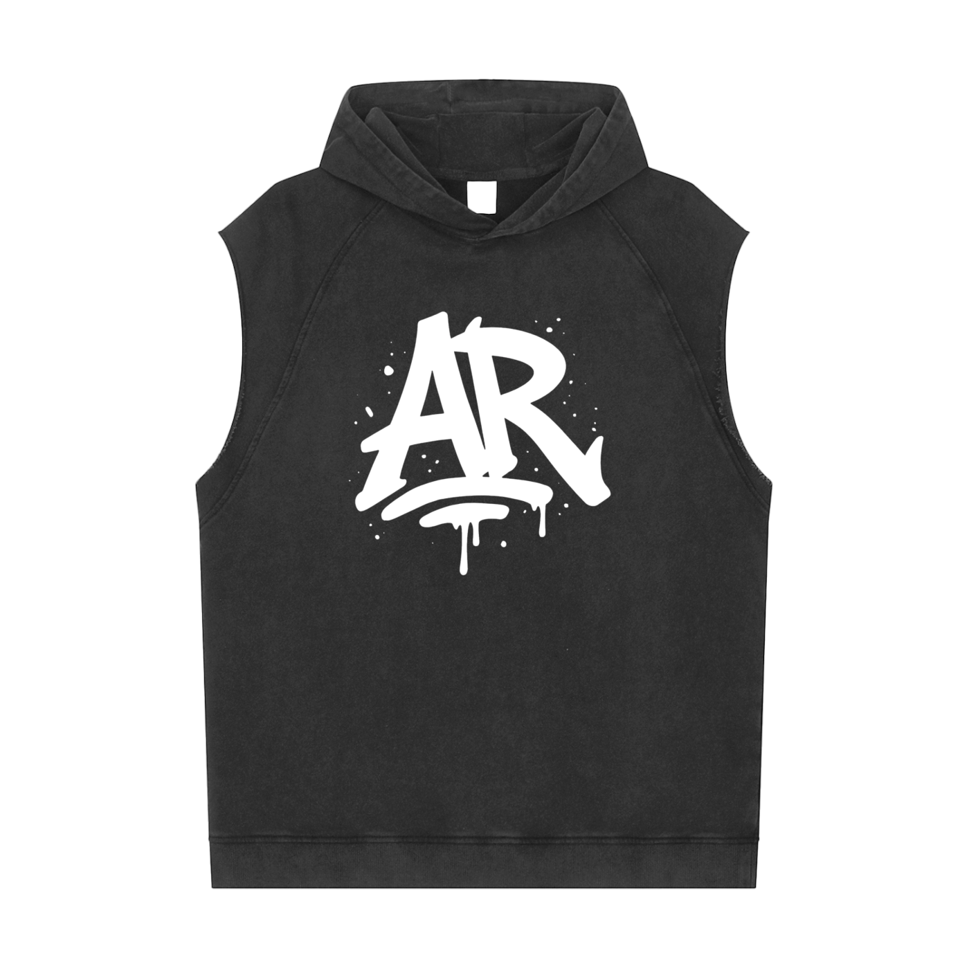 Large AuraRush Initials Snow Washed Raw Hem Sleeveless Hoodie