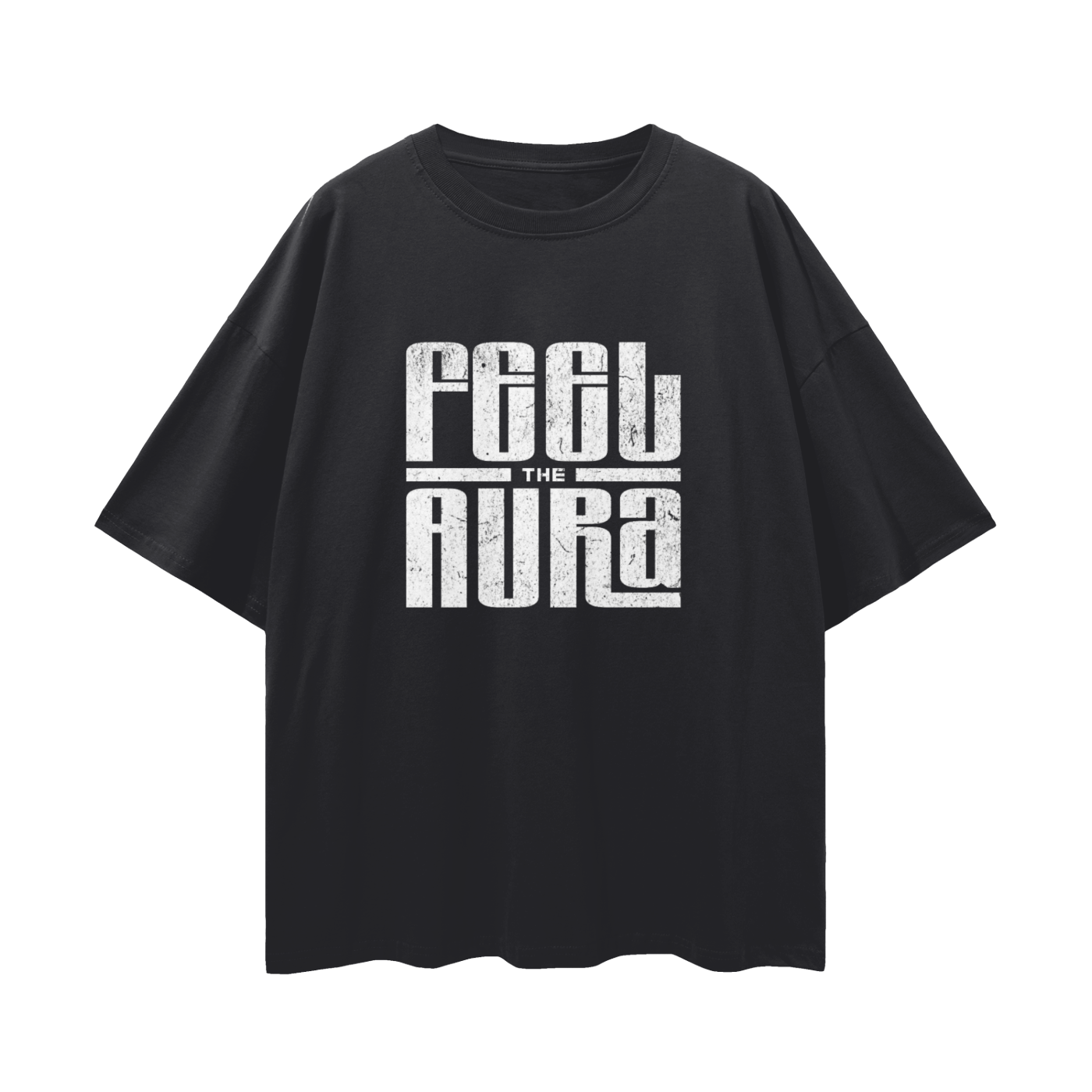 FEEL THE AURA Loose Drop Shoulder Tee- White Print