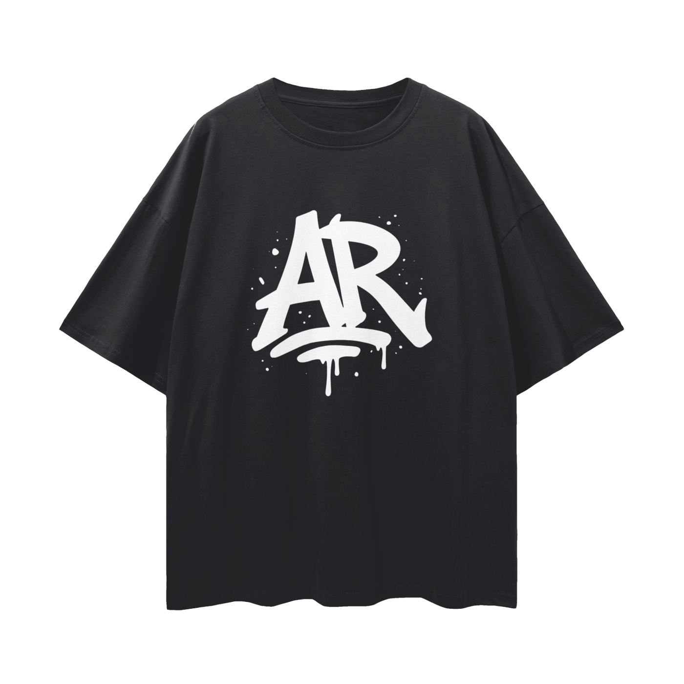 Large AURARUSH Initials Streetwear Loose Drop Shoulder Tee- White Print