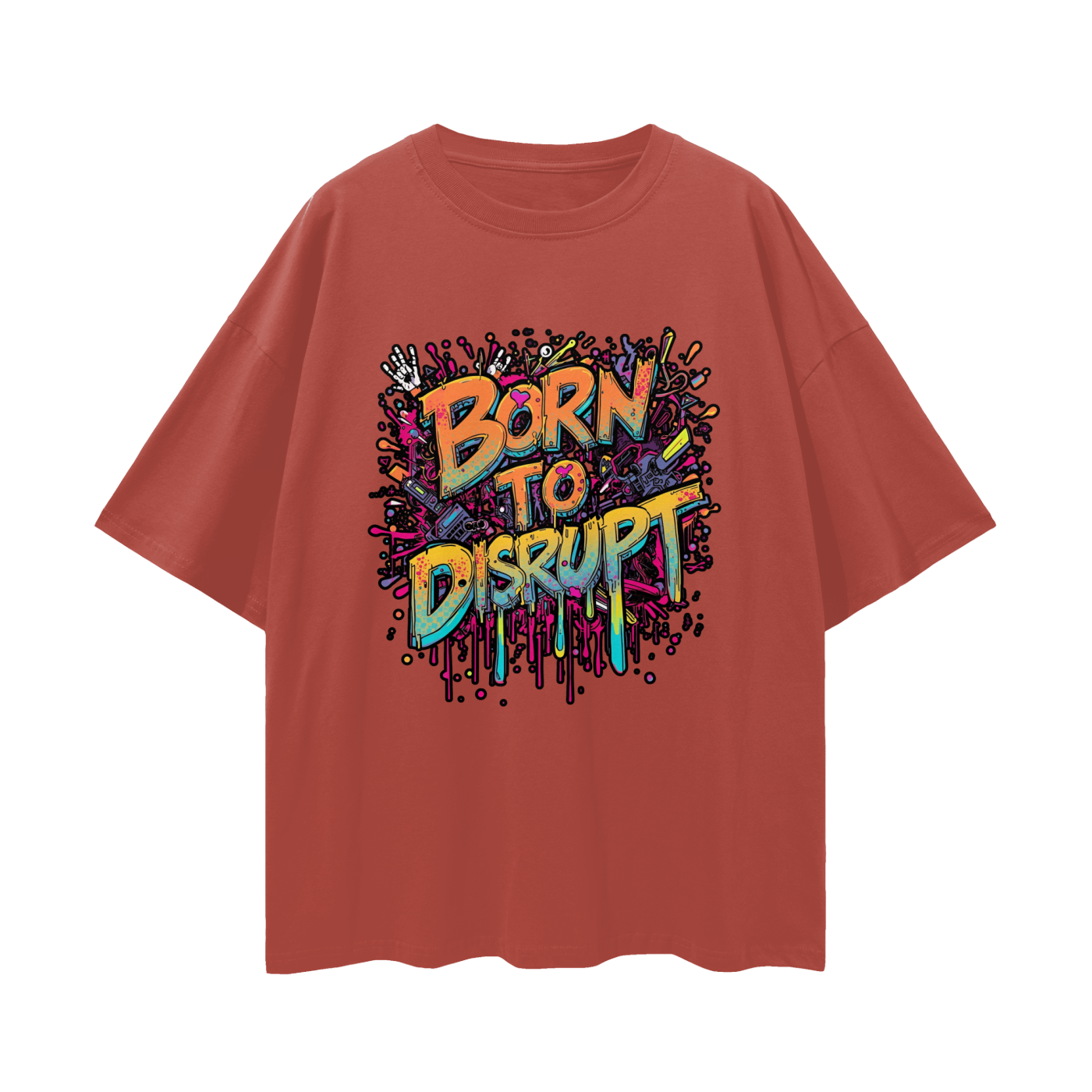 Born To Disrupt Paint Drip Loose Drop Shoulder Tee