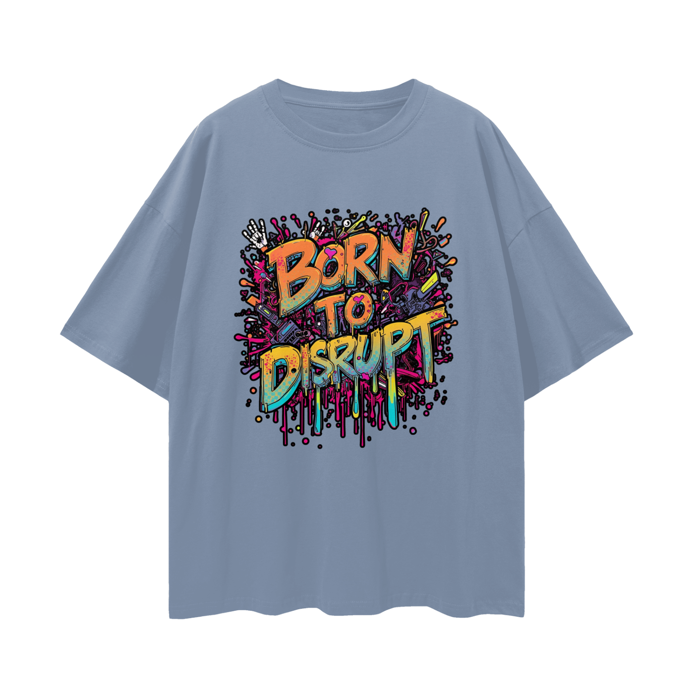 Born To Disrupt Paint Drip Loose Drop Shoulder Tee
