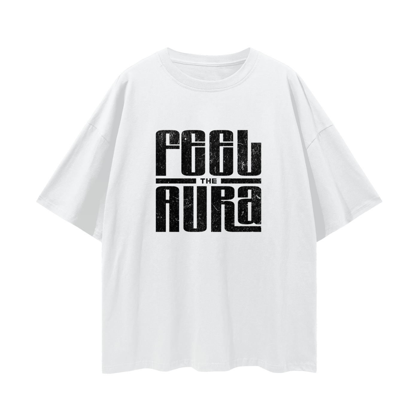 FEEL THE AURA Loose Drop Shoulder Tee- Black Print