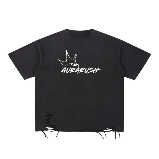 Large AURARUSH Snow Washed Raw-Hem Tee