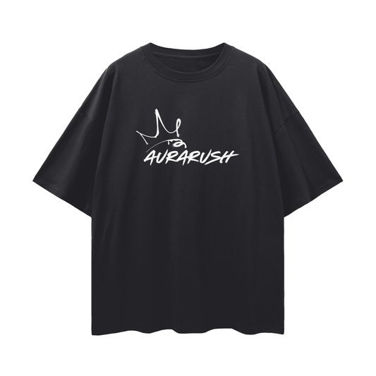 Large AURARUSH Loose Drop Shoulder Tee- White Print