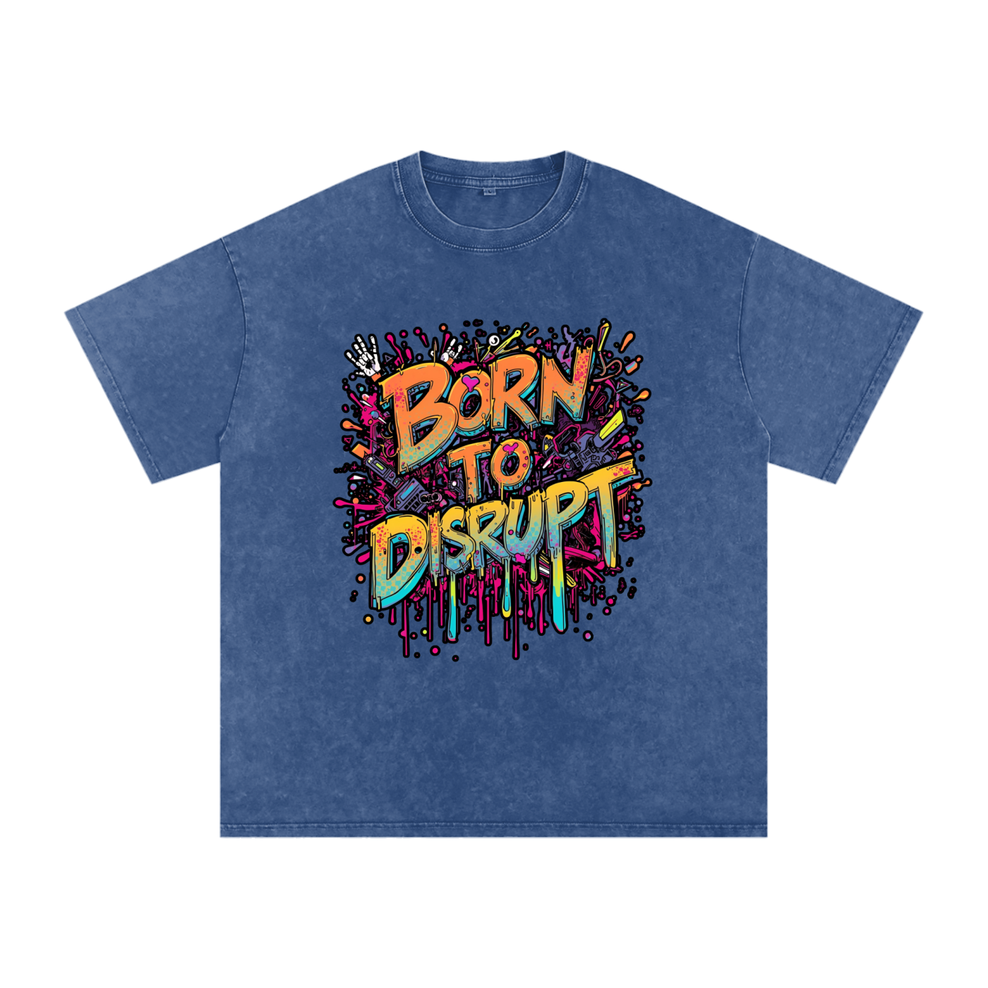 Born To Disrupt Paint Drip Snow Washed Oversized Tee