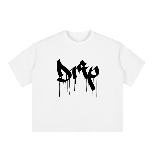Drip Boxy Half-Sleeve Raw-Edge Tee- Black Print