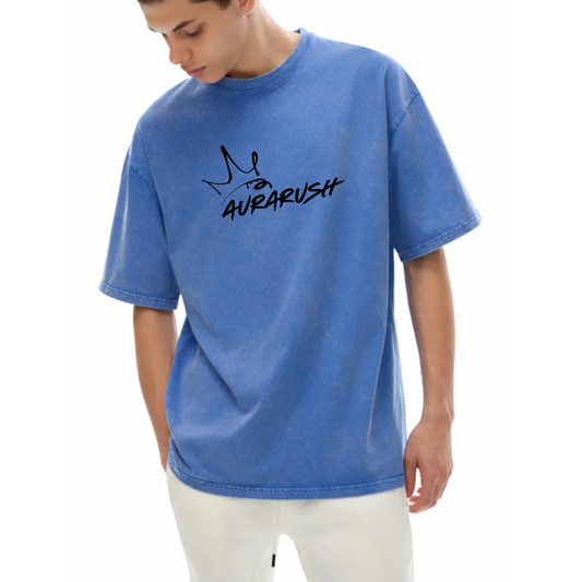 Large AURARUSH Snow Washed Oversized Tee- Black Print