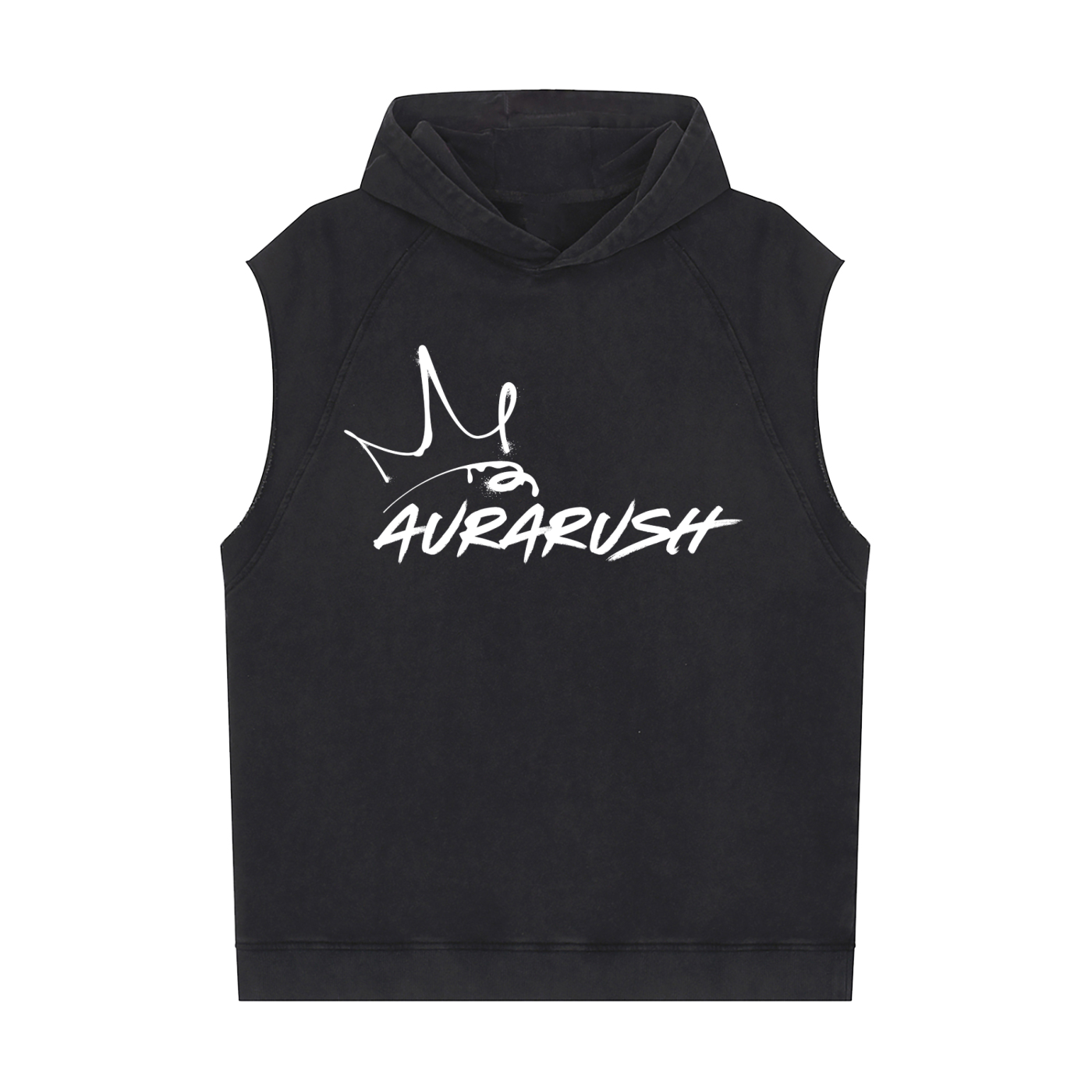 Large AURARUSH Snow Washed Raw Hem Sleeveless Hoodie