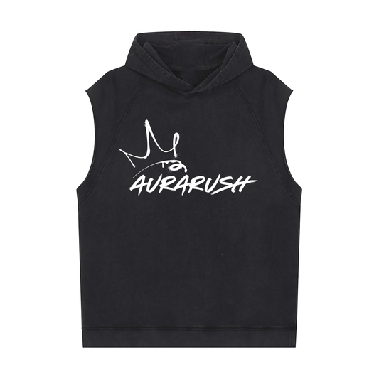 Large AURARUSH Snow Washed Raw Hem Sleeveless Hoodie