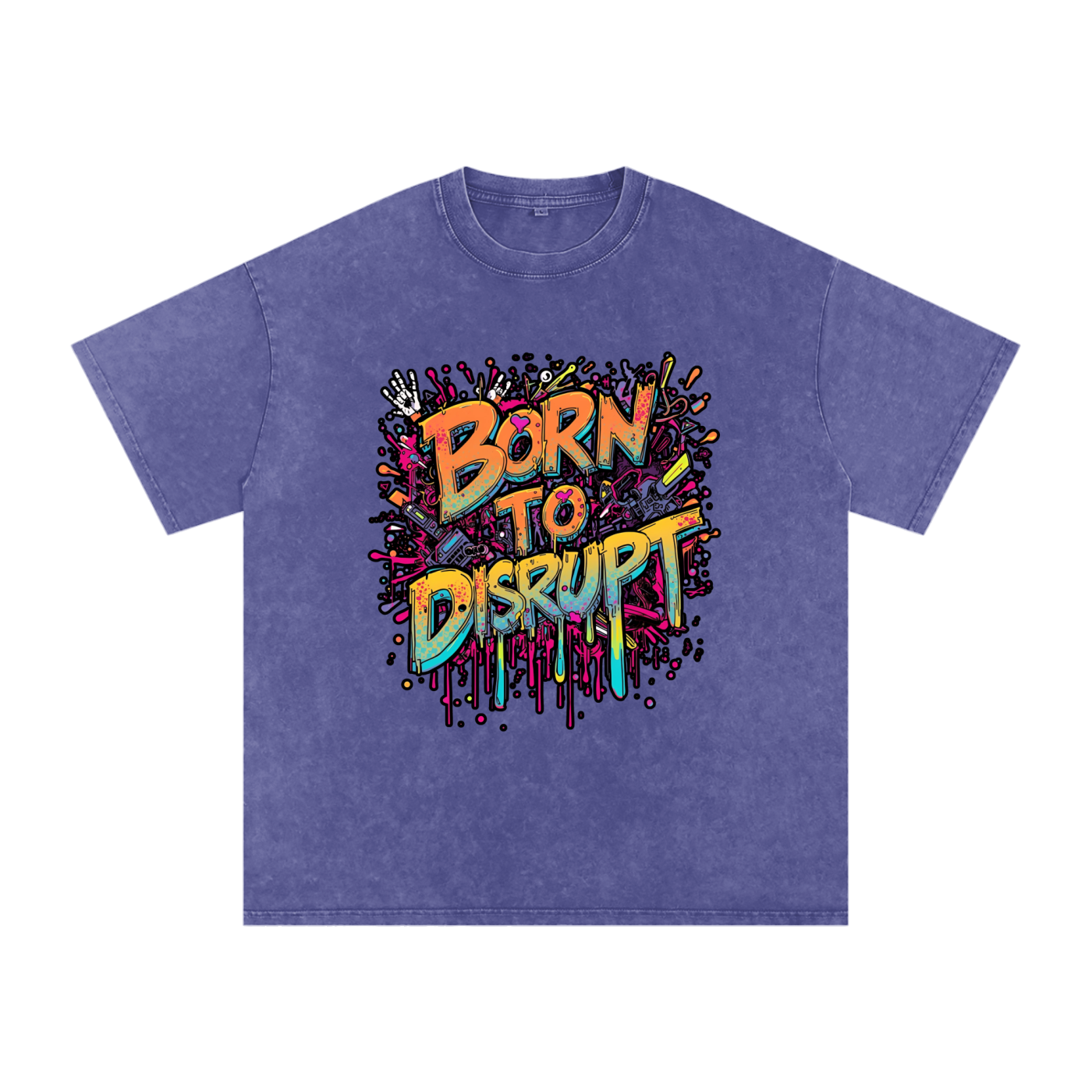 Born To Disrupt Paint Drip Snow Washed Oversized Tee