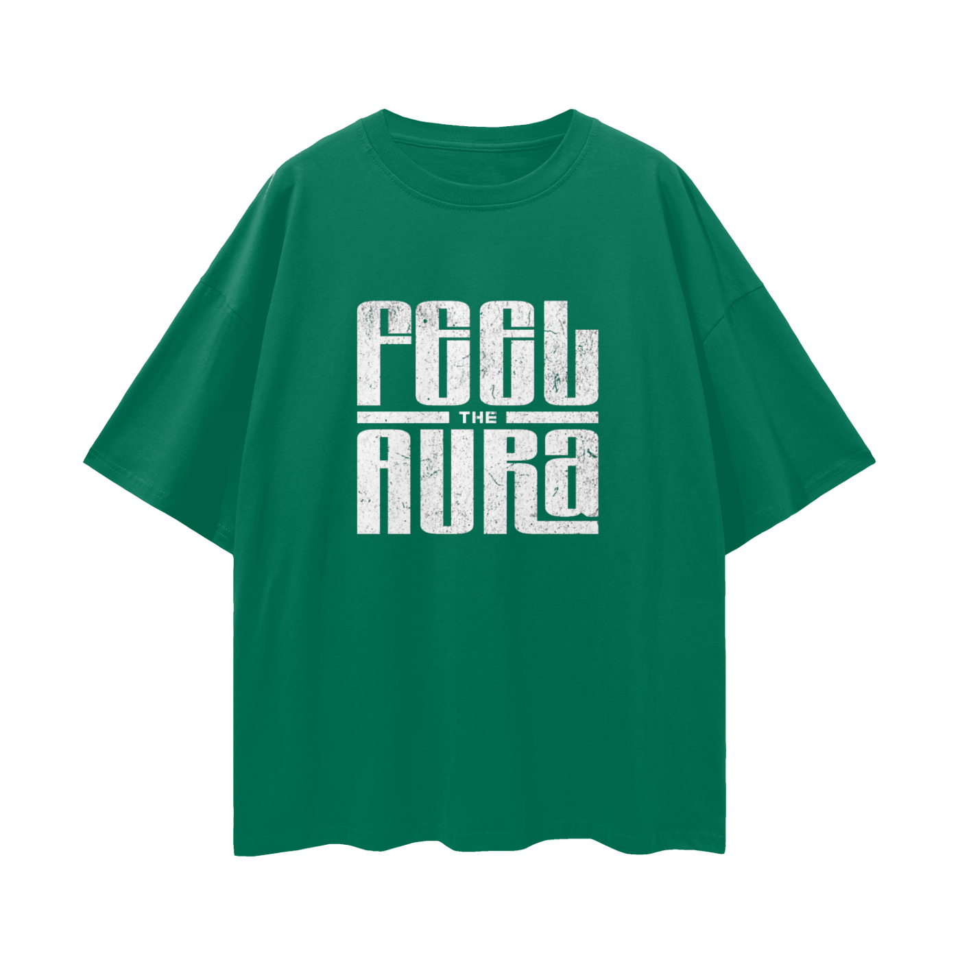 FEEL THE AURA Loose Drop Shoulder Tee- White Print