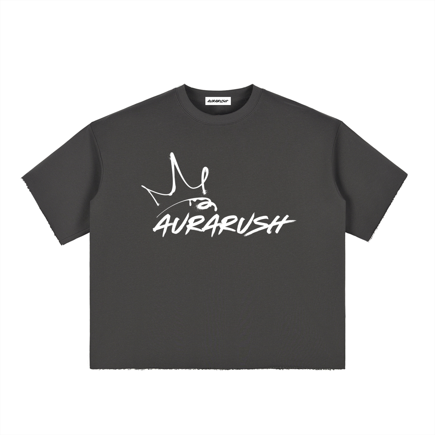 Large AURARUSH Boxy Half-Sleeve Raw-Edge T- White Print
