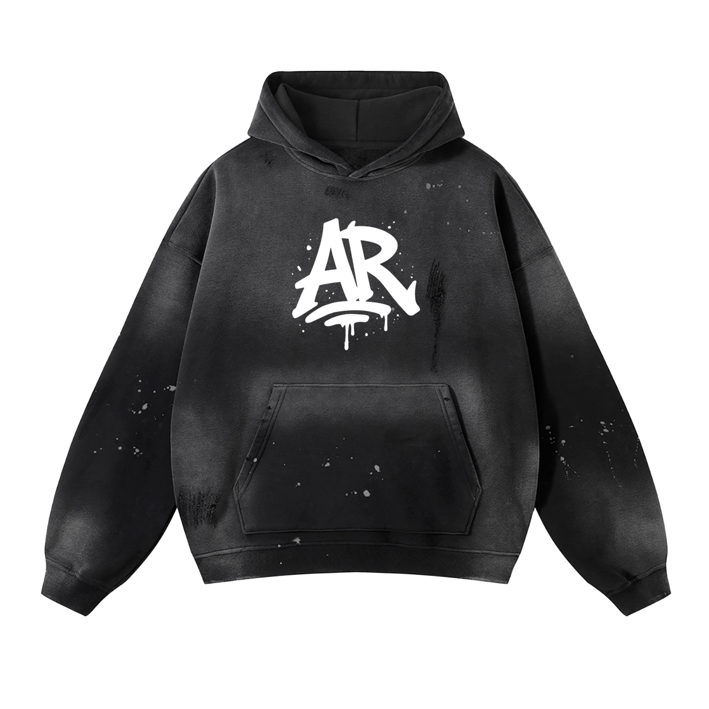 Large AURARUSH Initials Vintage Washed Frayed Fleece Hoodie