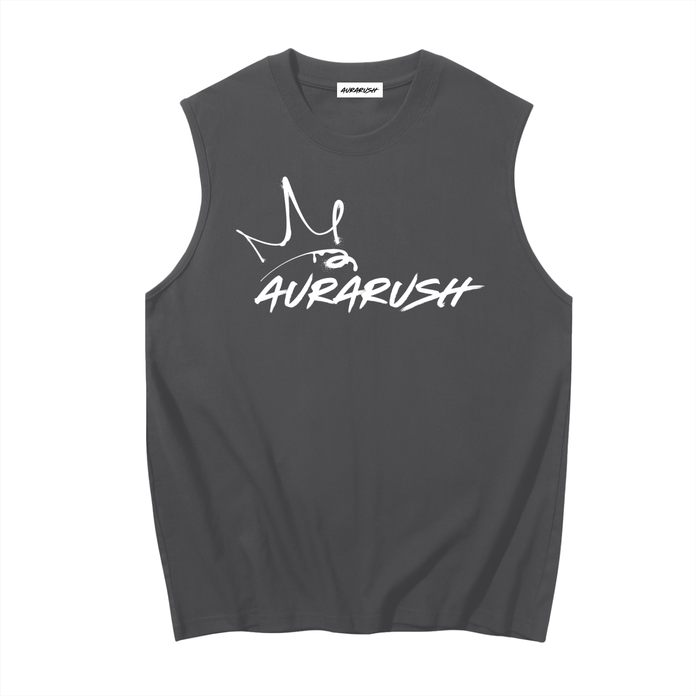 Large AURARUSH Sleeveless Cotton Tank- White Print