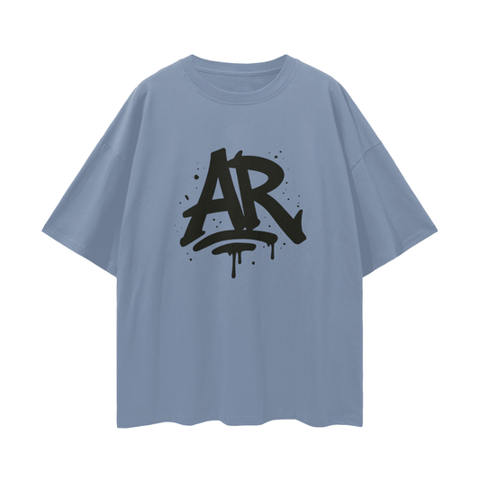 Large AURARUSH Initials Loose Drop Shoulder Tee- Black Print