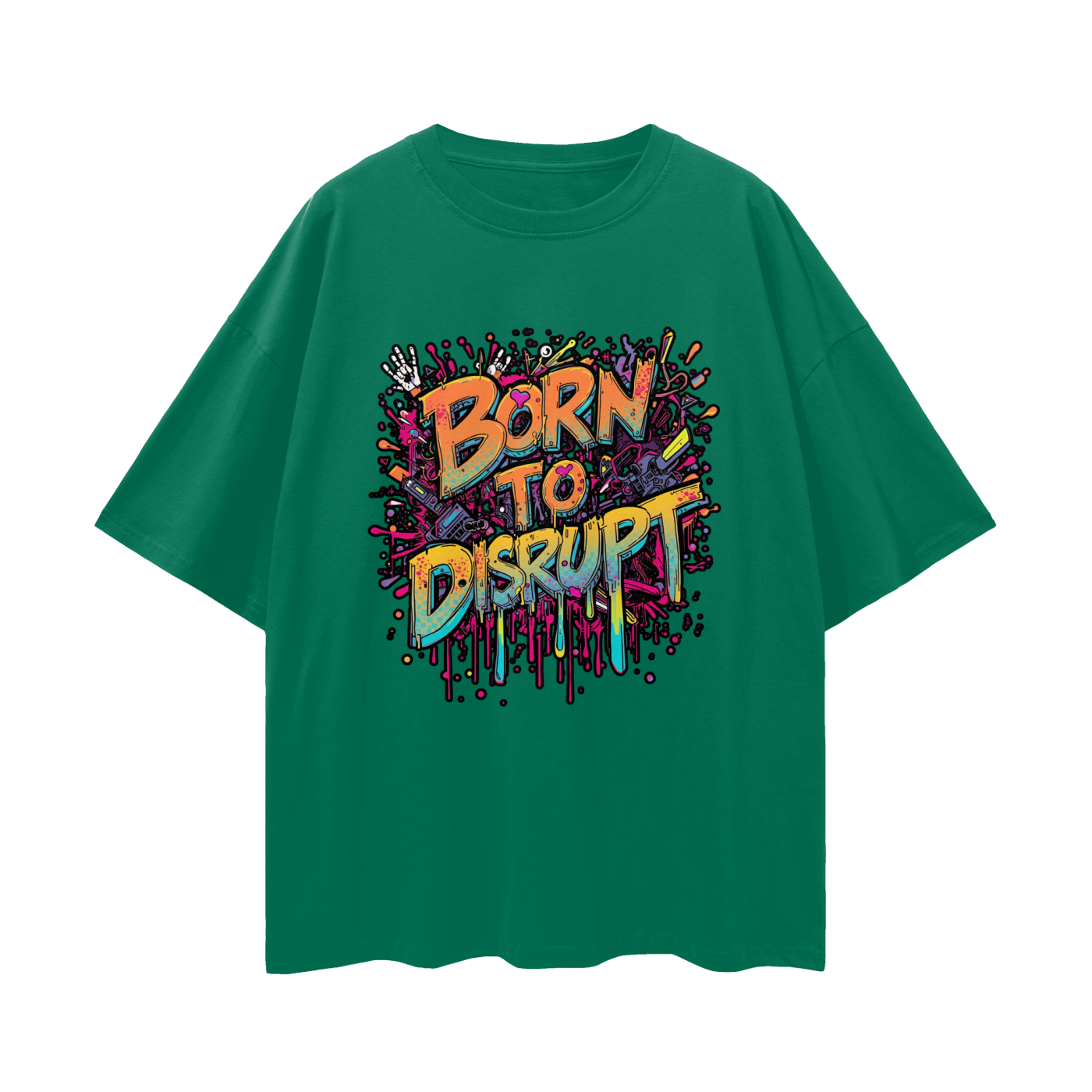 Born To Disrupt Paint Drip Loose Drop Shoulder Tee