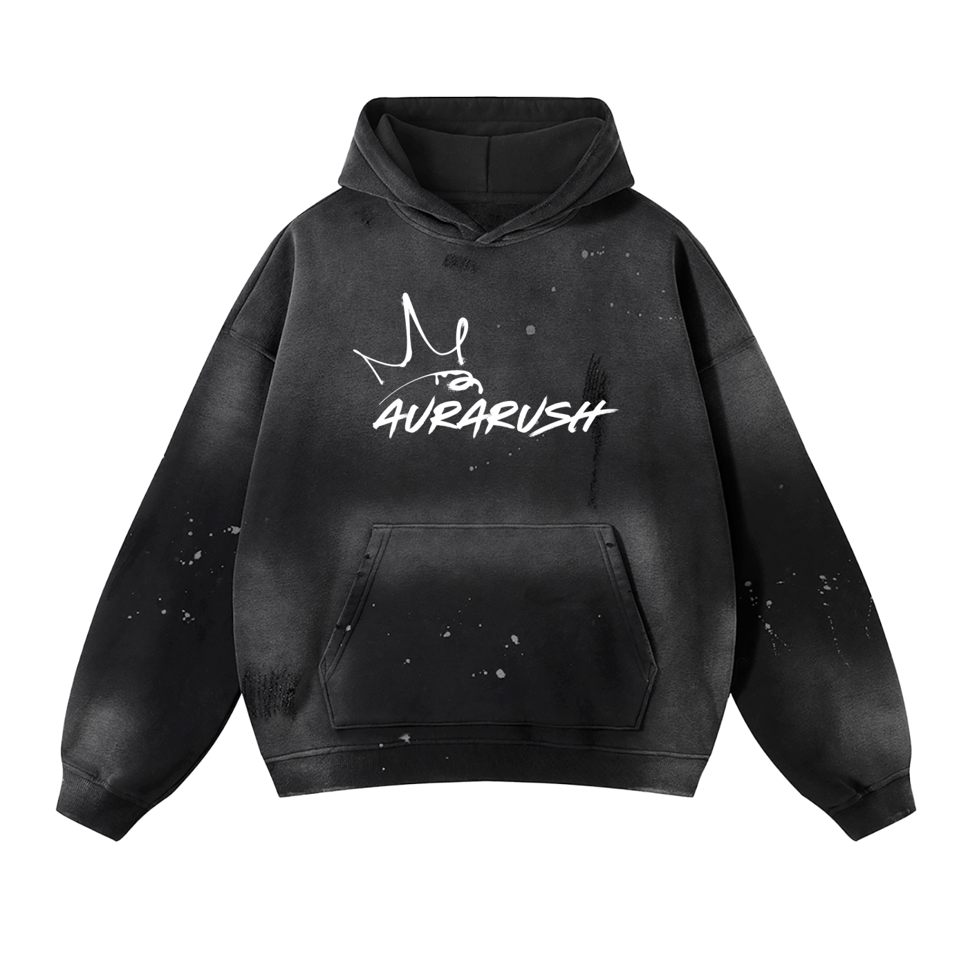 Large AURARUSH Vintage Washed Frayed Fleece Hoodie