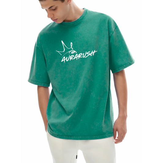 Large AURARUSH Snow Washed Oversized Tee- White Print