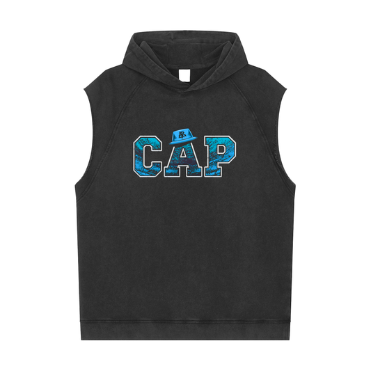 CAP Snow Washed Raw Hem Sleeveless Hoodie