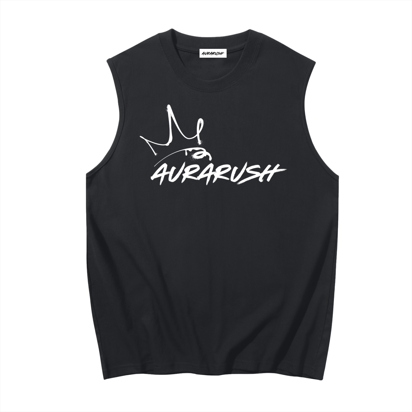 Large AURARUSH Sleeveless Cotton Tank- White Print