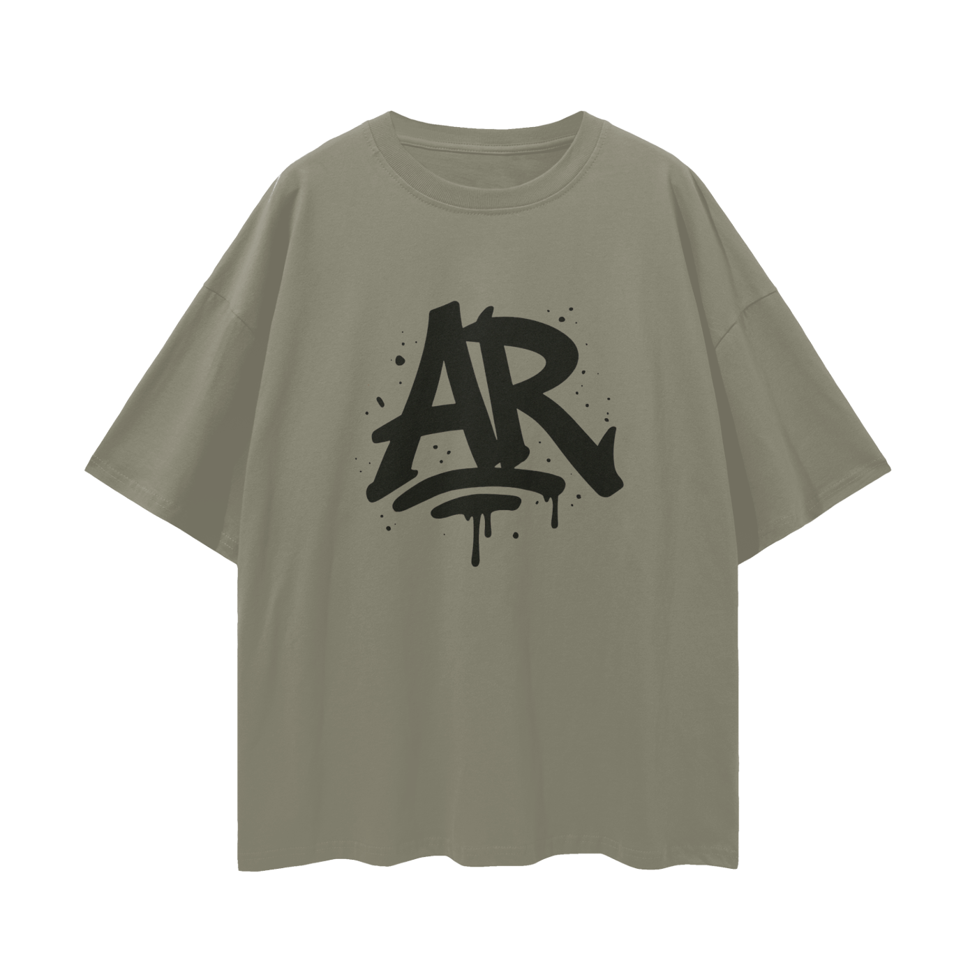 Large AURARUSH Initials Streetwear Loose Drop Shoulder Tee- Black Print