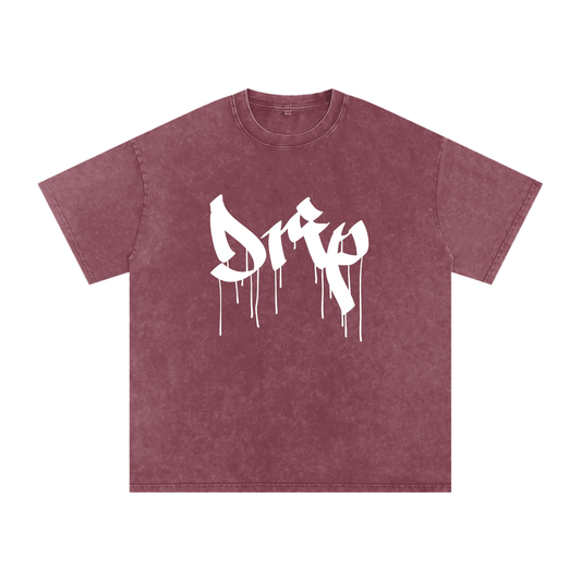 Drip Snow Washed Oversized Tee- White Print