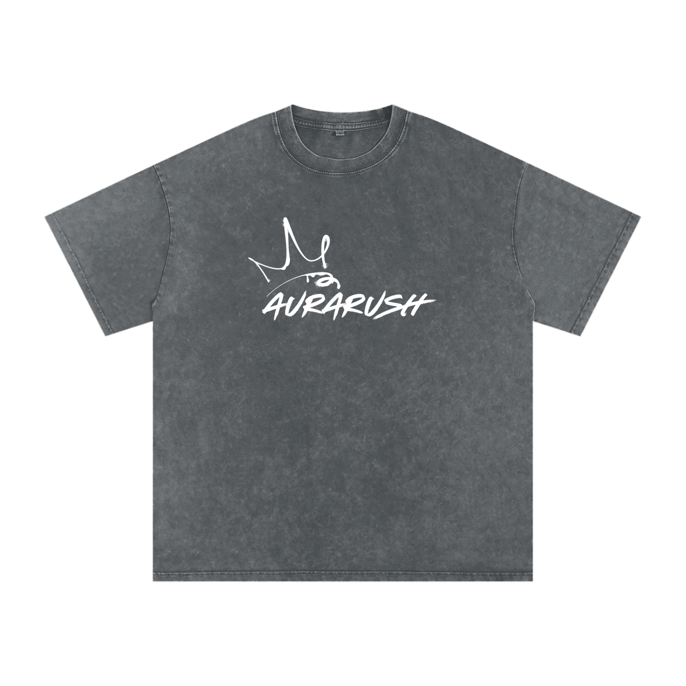 Large AURARUSH Snow Washed Oversized Tee- White Print