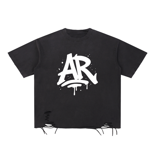 Large AURARUSH Initials Snow Washed Raw-Hem Tee