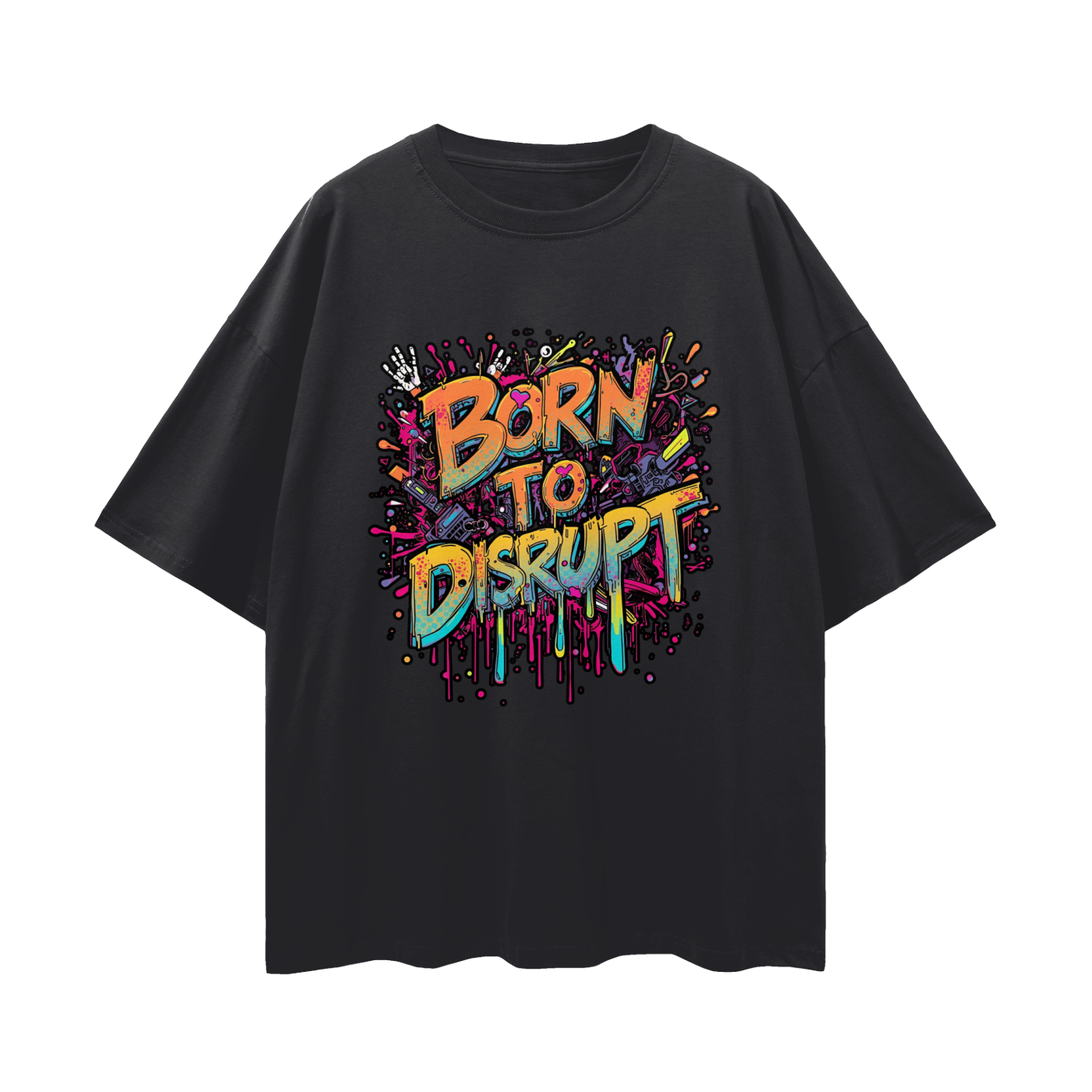 Born To Disrupt Paint Drip Loose Drop Shoulder Tee