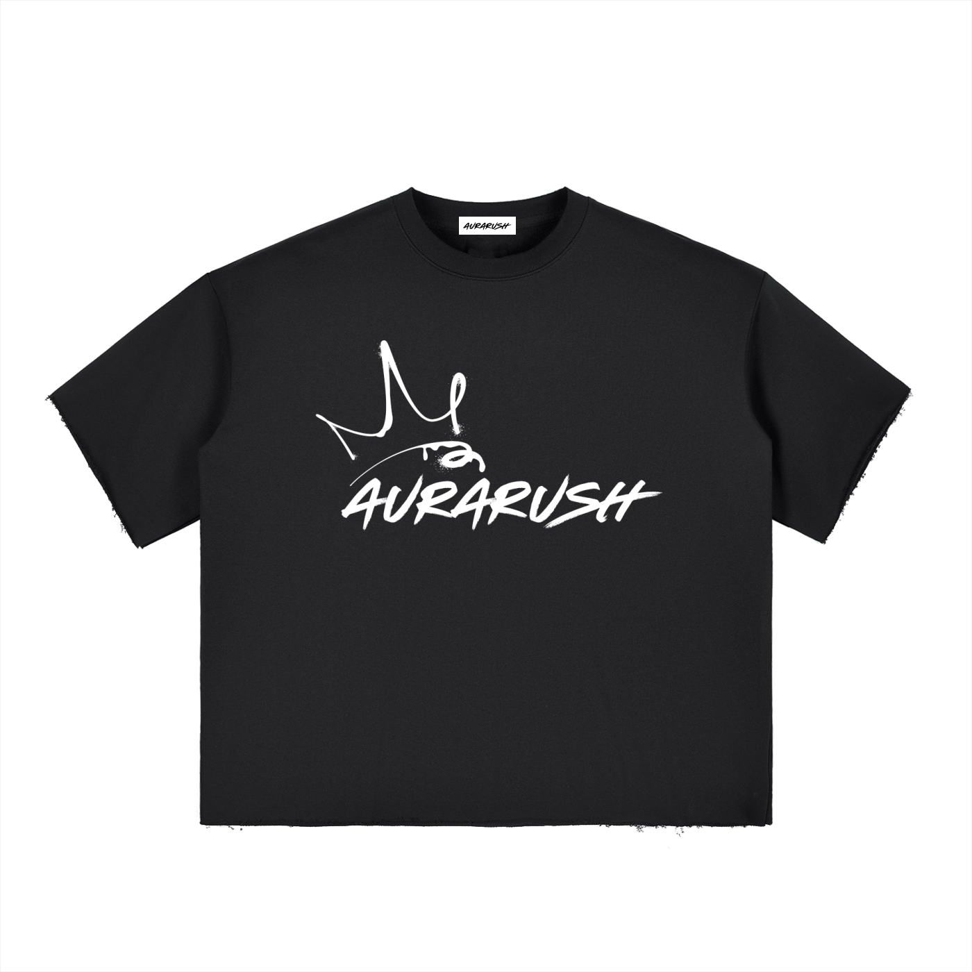 Large AURARUSH Boxy Half-Sleeve Raw-Edge T- White Print